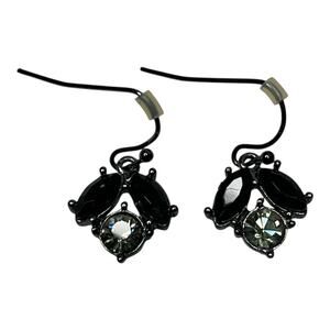 Black Navette & Smoky Crystal Drop Earrings Gunmetal Gothic Statement Dangle